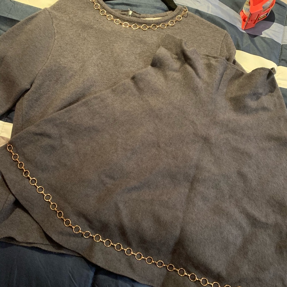 ZARA GREY KNIT WITH GOLD CHAIN TOP AND SKIRT